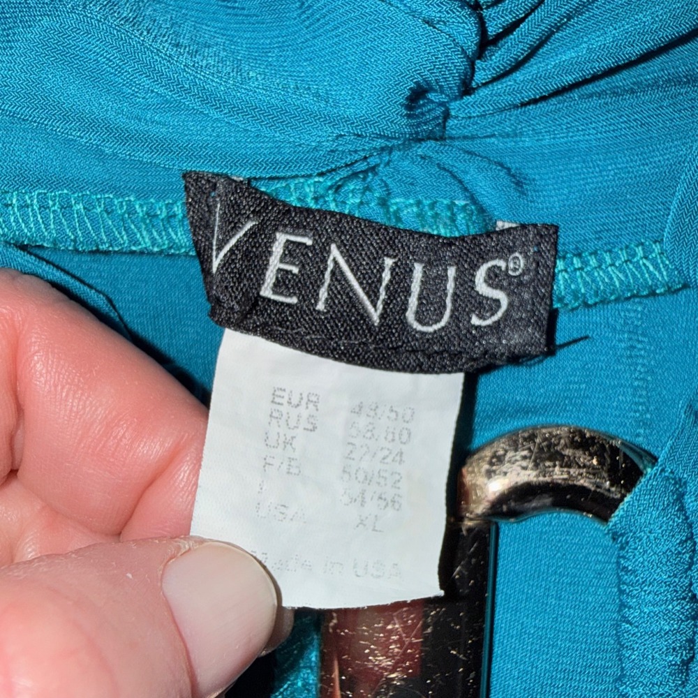 Venus Teal Blue Sharkbite Hem Tunic Top Gold Hardware Keyhole Mock Neck XL - Picture 6 of 7